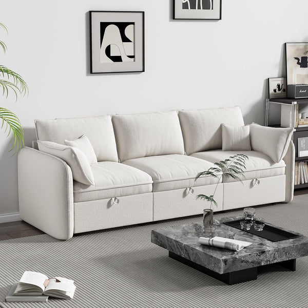 Pipleo 107" Sectional Sofas Home Collection Solid Print Wood Multifunctional Sectional Sofas