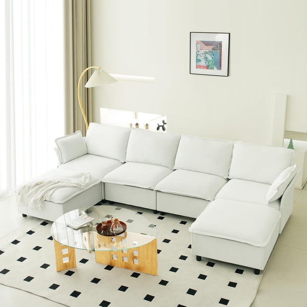 Pipleo 130" U-Shaped Cloud Sectional Sofa, Velvet Convertible Sofa Bed and Storage, Sectional Sofas