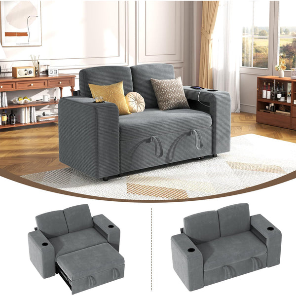 Pipleo 2 Seats Sectional Sleeper Sofa with Pull Out Couch Bed, Modular Cloud Couch with Dual Arm Storage, USB Charging and Adjustable Backrest Sofa