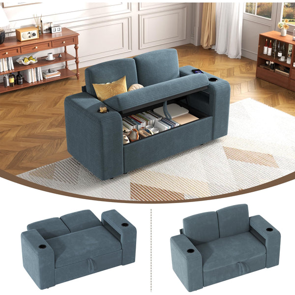 Pipleo 2 Seats Sectional Sleeper Sofa with Storage, Modular Cloud Couch with Dual Arm Storage & USB Charging, Adjustable Backrest Sofa