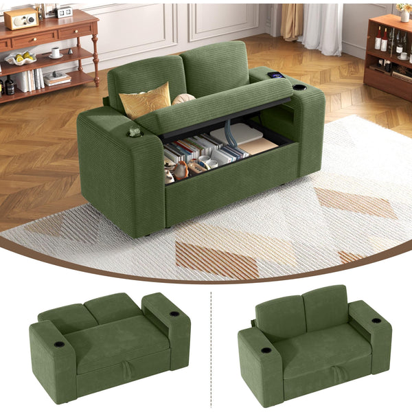 Pipleo 2 Seats Sectional Sleeper Sofa with Storage, Modular Cloud Couch with Dual Arm Storage & USB Charging, Adjustable Backrest Sofa