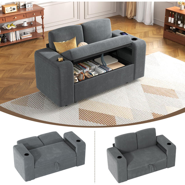 Pipleo 2 Seats Sectional Sleeper Sofa with Storage, Modular Cloud Couch with Dual Arm Storage & USB Charging, Adjustable Backrest Sofa