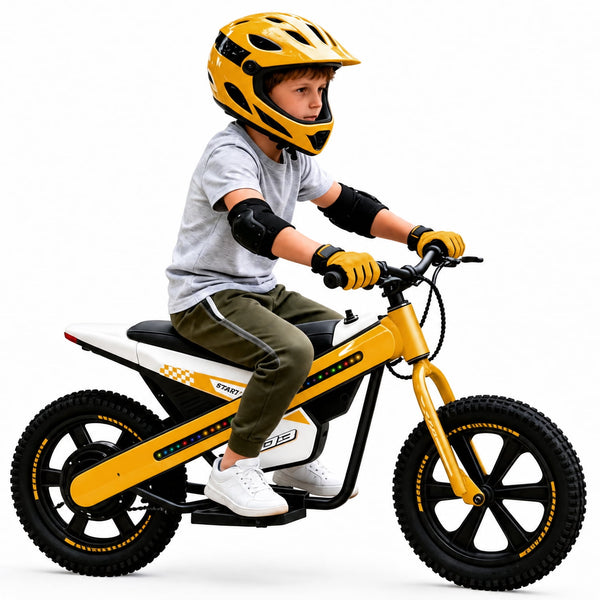 ICEELF 24V 300W Kids Electric Bike, Electric Dirt Bike with Flashing LED Lights, 2 Speed Settings, Music Function, for Boys Girls Ages 6+,Yellow