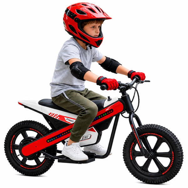 ICEELF 24V 300W Kids Electric Bike, Electric Dirt Bike with Flashing LED Lights, 2 Speed Settings, Music Function, for Boys Girls Ages 6+,Red（副本）