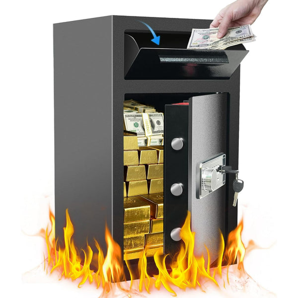 Pipleo 4 cuft Safe Box Fireproof Waterproof, Drop Money Safe with Digital Lock & Key, 2-in-1 Drop Slot Security Safes for Home Business Use, Anti-Theft Cash Document Jewelry Storage