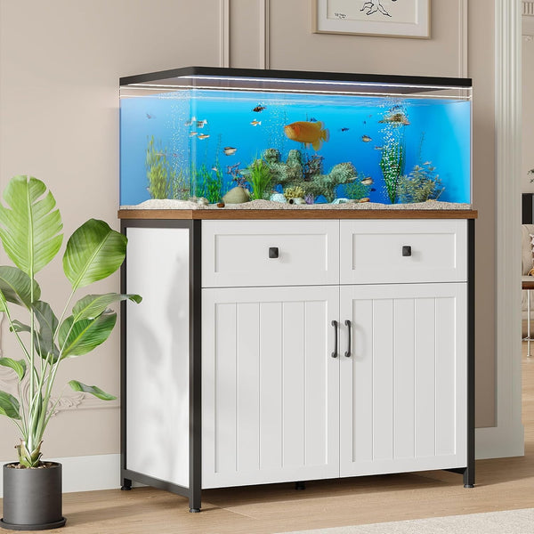 Pipleo 40-50 Gallon Aquarium Stand with Power Outlets, Heavy Duty Metal Fish Tank Stand with Storage Cabinet, Holds 660LBS, For Turtle Tank, Reptile Terrarium