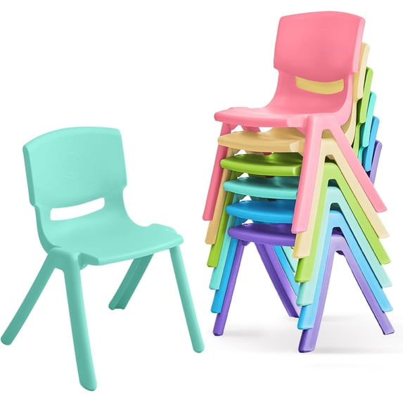 Pipleo 6Pcs Stackable School Chairs, Colorful Kids Plastic Chair for Toddlers with 12'' Seat, Kids Flexible Seating for Classroom Elementary, School, Daycare, Outdoor, Classroom，Back to School