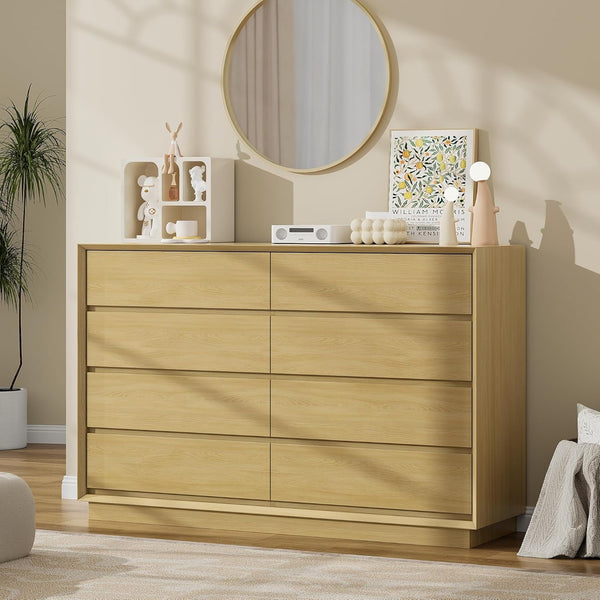 Pipleo 8 Drawer Dresser for Bedroom, Wood Dresser with Double Deep Chests of Drawer for Bedroom