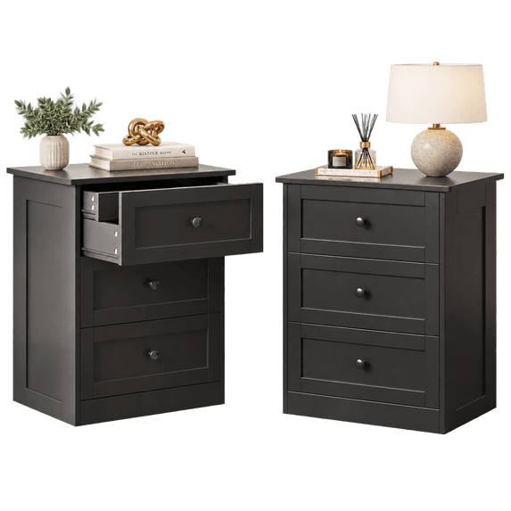Pipleo Black Nightstands Set of 2, 4 Drawers & Hidden Drawer, Easy Assembly with Video Guide