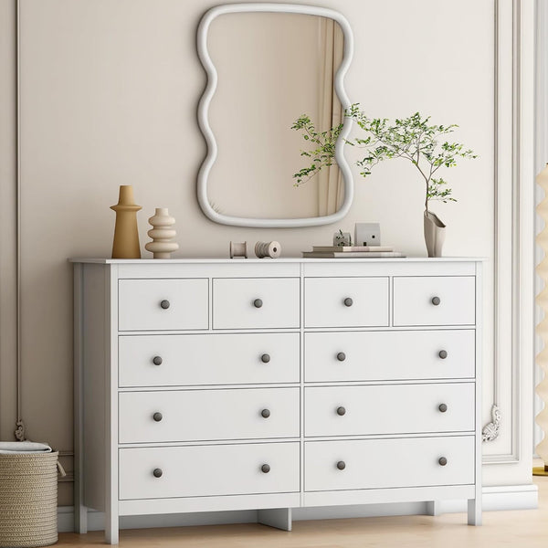 Pipleo Dressers for Bedroom, White Dresser 10 Drawer 55" Wide Chest of Drawers - Modern Wood Storage for Living Room