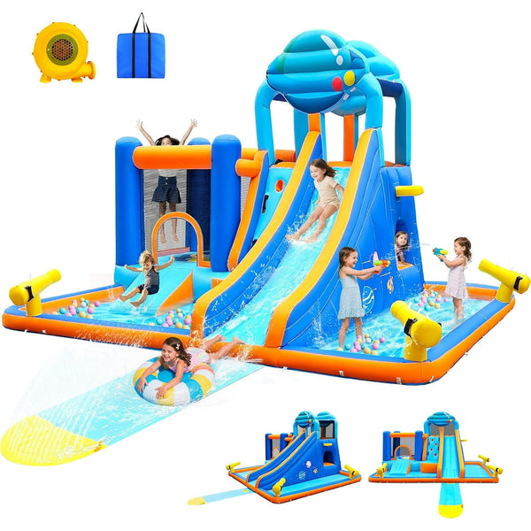 Pipleo Inflatable Water Slide for Kids, 2 Min Blow Up 10 in 1 Giant Water Park for Backyard Outdoor with Large Slide, Pool, Tunnel, Bounce House, Basketball Hoop, Climbing Wall, Air Blower Included