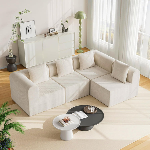 Pipleo L-Shape Sectional Sofa with Deep Seat and Boneless Upholstery, Memory Foam