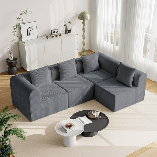 Pipleo L-Shape Sectional Sofa with Deep Seat and Boneless Upholstery, Memory Foam