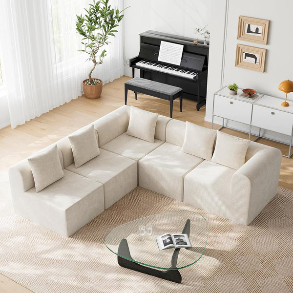 Pipleo L-Shape Sectional Sofa with Deep Seat and Boneless Upholstery, Memory Foam