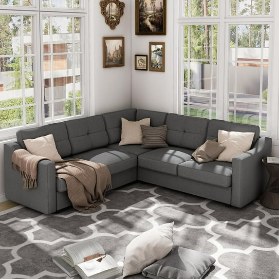 Pipleo Reversible 5-Seat L-Shaped Sectional Sofa, Convertible Space-Saving Design for Small Apartments & Living Rooms