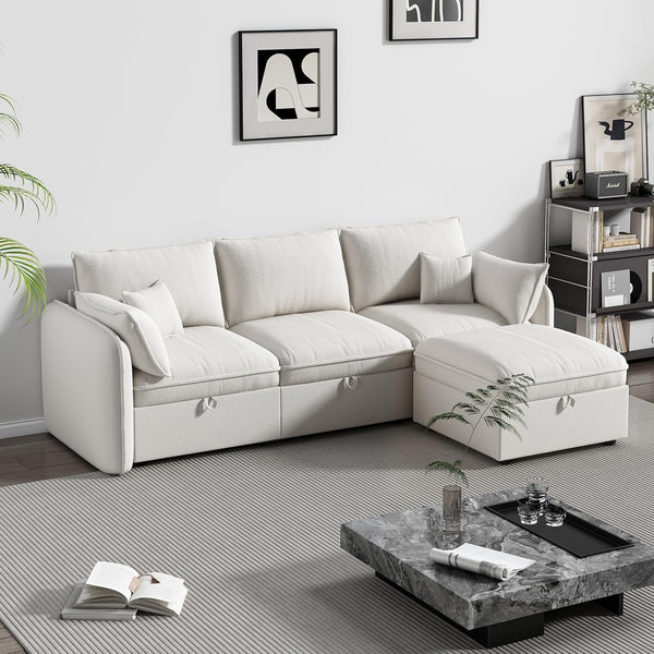Pipleo Sectional Sofas Home, 107" L Shaped, Solid Print, Wood, Multifunctional Sectional Sofas