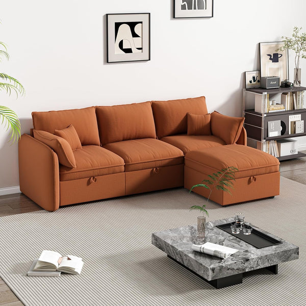 Pipleo Sectional Sofas Home, 107" L Shaped, Solid Print, Wood, Multifunctional Sectional Sofas