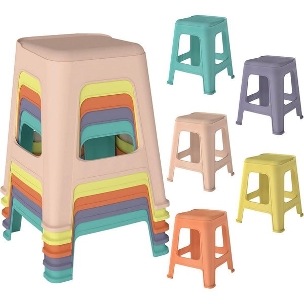 Pipleo Stackable Stools 5 Pack, 18.8 Inch Nesting Chairs for Kids - Colorful Plastic Backless Stools, Flexible Seating for Classroom, School, Kindergarten, Home & Office