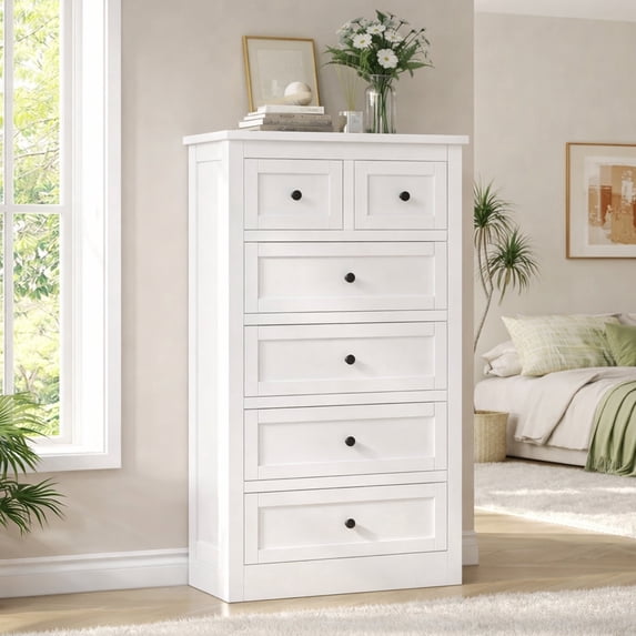 Pipleo Tall 6 Drawer Black Wood Dresser, Easy Assembly with Video Guide
