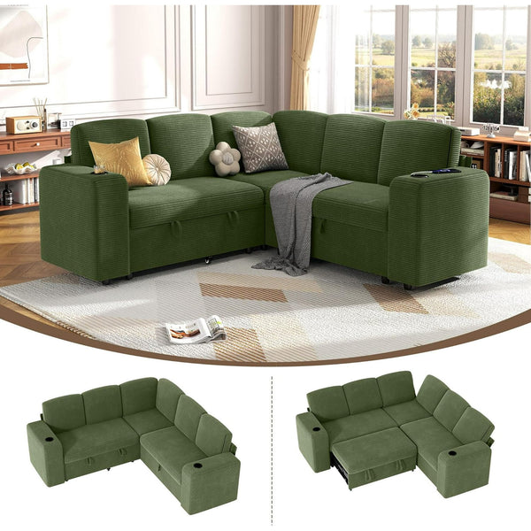 Sectional Sleeper Sofa, Akaber 5 Seats Modular U-Shaped Cloud Couch with Pull Out Sofa Bed