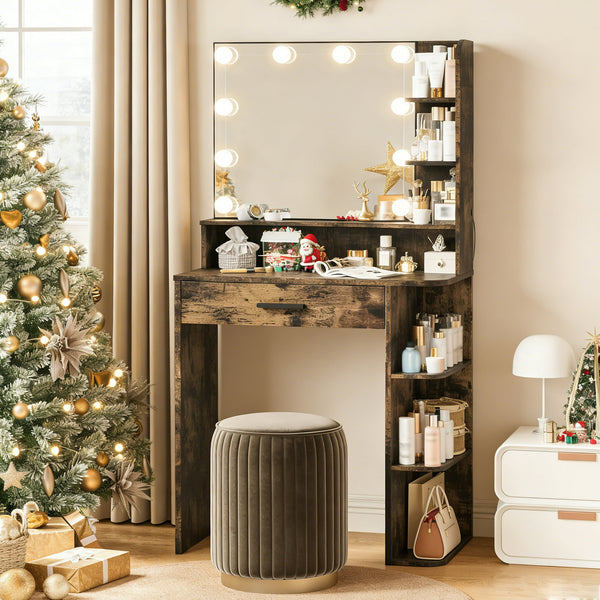 Vanity Desk with Mirror and Lights, Wanan Small Makeup Vanity with Large Drawer