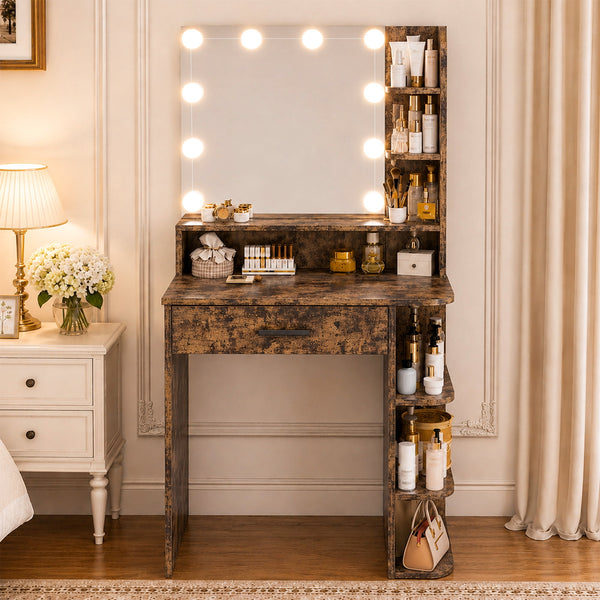 Vanity Desk with Mirror and Lights, Akaber Small Makeup Vanity with Large Drawer