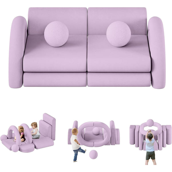 Wanan 12Pcs Modular Kids Play Couch with Balls and Tunnel, Toddler Sofa for Playroom, Blueberry
