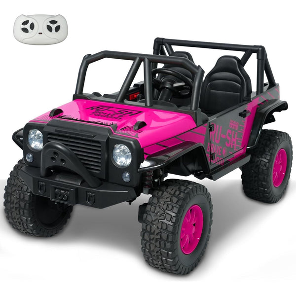Wanan 24V 5AH 2 Seater Battery Powered Wheels for Kids, 4WD Kids' Electric Vehicles with Remote Control for Girls and Boys, UTV Ride On Car for Kids, Spring Absorber, Wireless Bluetooth (Pink)
