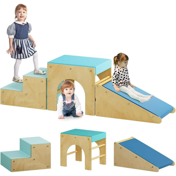 Wanan 3 in 1 Pikler Triangle Set, Toddler Climbing Toys Indoor with Ramp, Arch, Mat, and Staircase