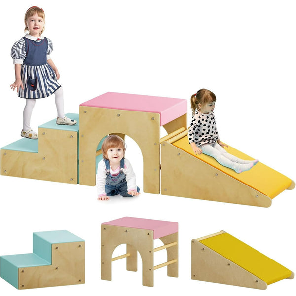 Wanan 3 in 1 Pikler Triangle Set, Toddler Climbing Toys Indoor with Ramp, Arch, Mat, and Staircase