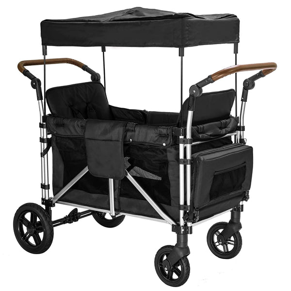 Stroller Wagon for 4 Kids, Wanan 4 Seater Stroller Wagon W/ Double Push Bar, 5-Point Harnesses, Adjustable Canopy, Storage, Insulated Bags, 4 Child Stroller Wagon for Beach, Garden, Shopping, Camping