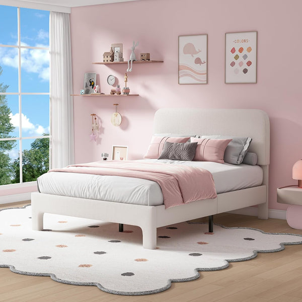 Wanan Full Bed Frame, Upholstered Bed Frame with Rounded Corners, Soft Cloud Bed Frames in Modern Style, Noise-Free Structure, Easy Assembly, Cream