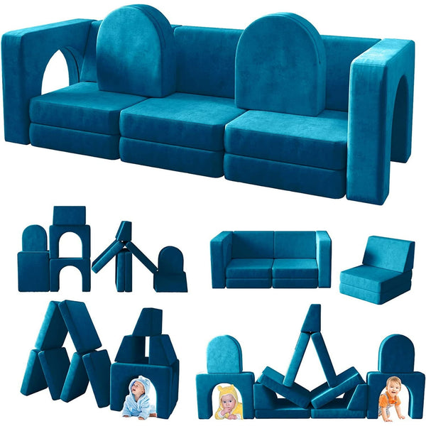 Wanan Kids Couch 13PCS, Modular Kids Play Couch for Playroom Bedroom, 13 in 1 Multifunctional Kid Sofa for Playing, Creativing, Sleeping, Indoor Toddler Couches for Boys and Girls