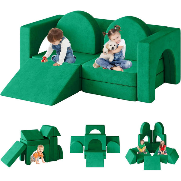 Wanan Kids Couch, Toddler Couch 10PCS Modular Play Sofa with Climbing Slope - 10-in-1 Foam Couch for Playing, Creating, Sleeping, Indoor Kids Sofa for Boys & Girls