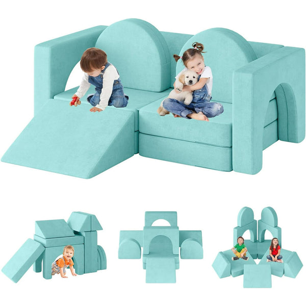 Wanan Kids Couch, Toddler Couch 10PCS Modular Play Sofa with Climbing Slope - 10-in-1 Foam Couch for Playing, Creating, Sleeping, Indoor Kids Sofa for Boys & Girls