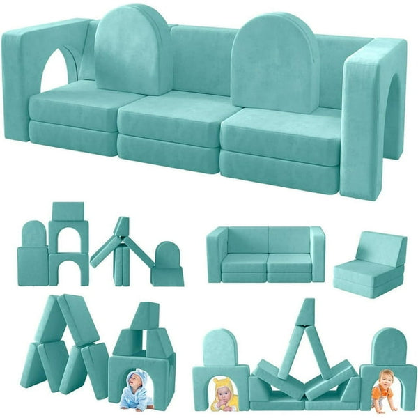 Wanan Kids Couch 13PCS, Modular Kids Play Couch for Playroom Bedroom, 13 in 1 Multifunctional Kid Sofa for Playing, Creativing, Sleeping, Indoor Toddler Couches for Boys and Girls