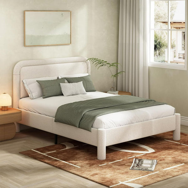 Wanan Queen Bed Frame, Upholstered Bed Frame with Rounded Corners, Soft Cloud Bed Frame in Modern Style, Noise-Free Structure, Easy Assembly, Cream