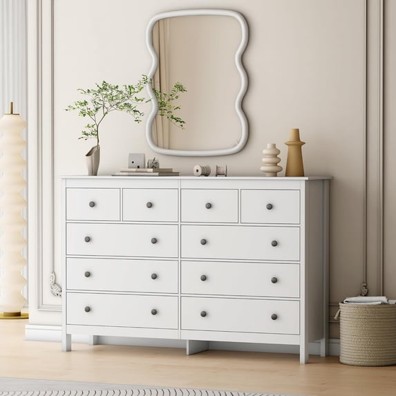 White Dresser, Pipleo 10 Drawer Dresser, 55" Modern Wooden Dressers Chests of Drawer, 10 Drawers Wide Dresser for Bedroom