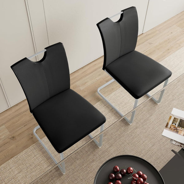 Akaber Modern Dining Chairs Set of 4, Faux Leather Upholstered Dining Room Side Chair with High Back, Metal Legs and Portable Handle, Armless Kitchen Chairs Set, Black