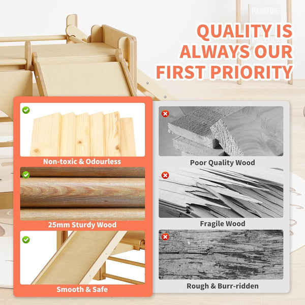 7-in-1 Indoor Jungle Gym, Wooden Montessori Indoor Playground for Kids 1-3