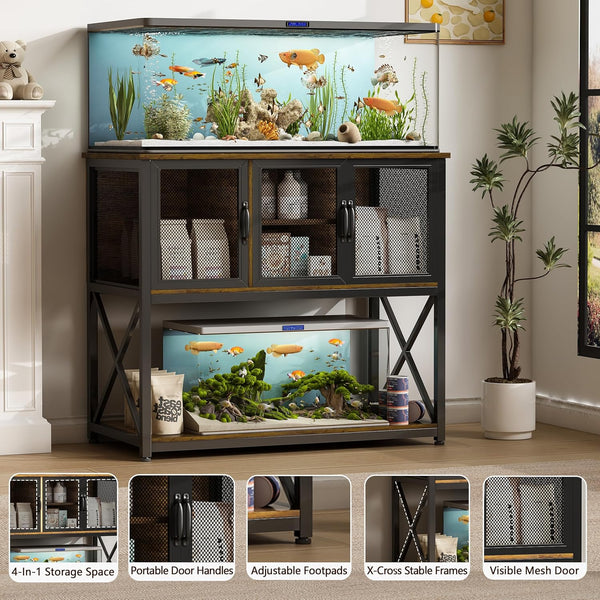 40 Gallon Fish Tank Stand with Power Outlets, Metal Aquarium Stand with 4 in 1 Storage Shelves for Accessories Storage, Large Reptile Tank Turtle Terrariums Table, 1060 LBS Capacity