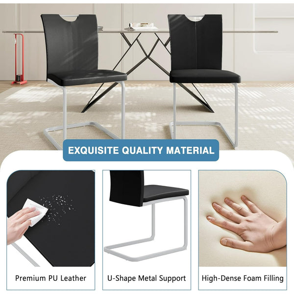 Akaber Modern Dining Chairs Set of 4, Faux Leather Upholstered Dining Room Side Chair with High Back, Metal Legs and Portable Handle, Armless Kitchen Chairs Set, Black