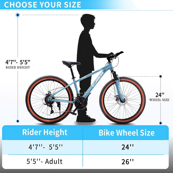 24 inch Kids Mountain Bike, DEYGIA 21 Speed MTB with Internal Cable Routing, Suspension Fork, Dual Disc Brakes - 2.125'' Tires, Easy Assembly