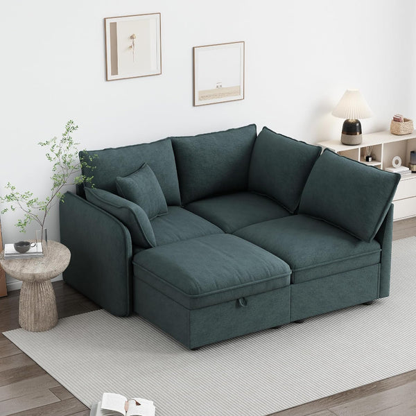 Akaber Modular Sectional Sofa, 107 Inch L Shaped Couch with Movable Storage Ottoman, 25 Inch Deep Seat, Cloud Couches for Living Room, Grayish Green