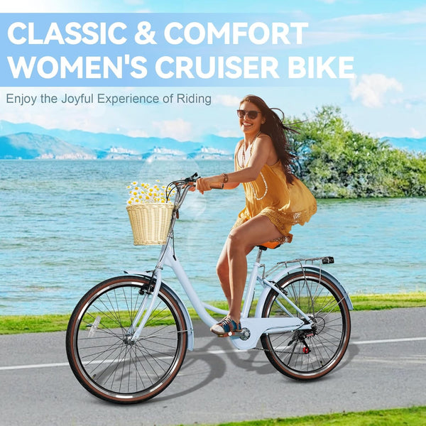 Linor 24 Inch Cruiser Bike for Women, Lightweight Step-Through Bicycle