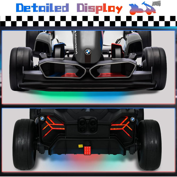 Akaber Electric Go Kart with Adjustable Seat, 24V 9AH Drift Kart with Dual 200W Motors, Crazy Go Cart for Kids Ages 6-12, Licensed BMW, LED Lights, Drift Mode and 2 Speed(Grey)