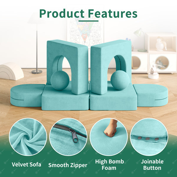 Kids Couch 8PCS, Kids Modular Couch Toddler with 2 Balls, Kids Couch Play Set 8 in 1 Baby Foam Sofa Kids Couch for Playroom