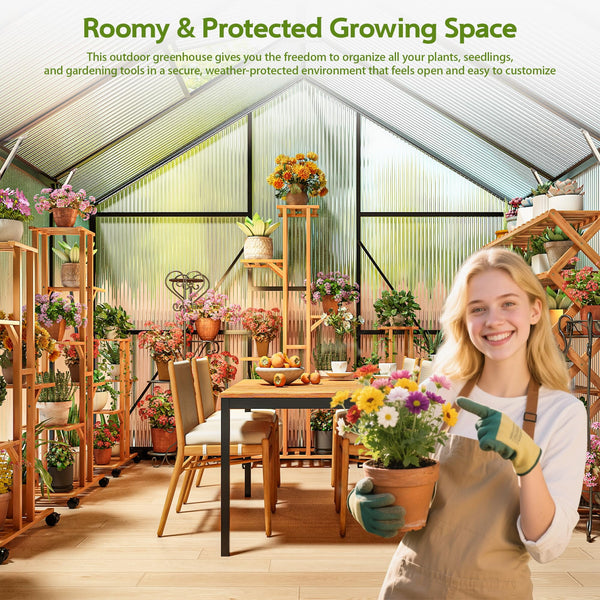 8 x 14Ft Large Outdoor Greenhouse with 2 Vent Window, Aluminum Frame, Sliding Door
