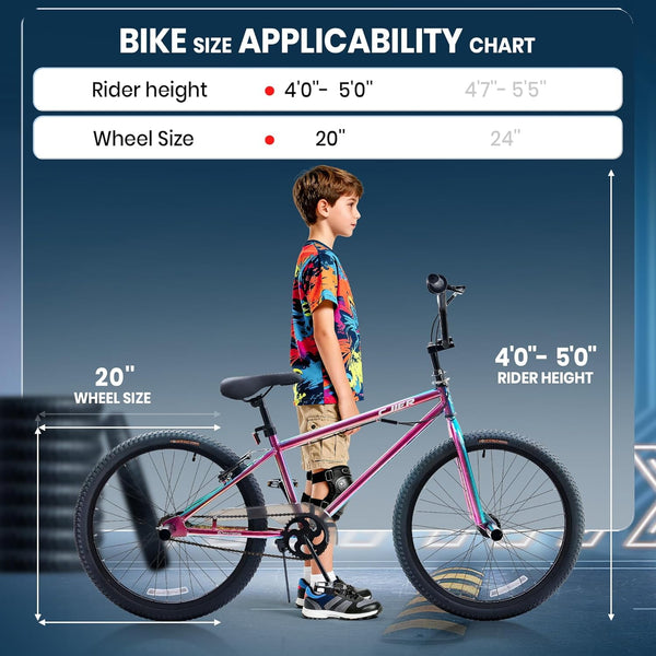 Akaber 20 Inch Kids Bike, BMX Bikes for Kids 6-14, Bike for Boys and Girls with 4 Pegs, High-Carbon Steel BMX Frame, 360° Handlebar Rotation