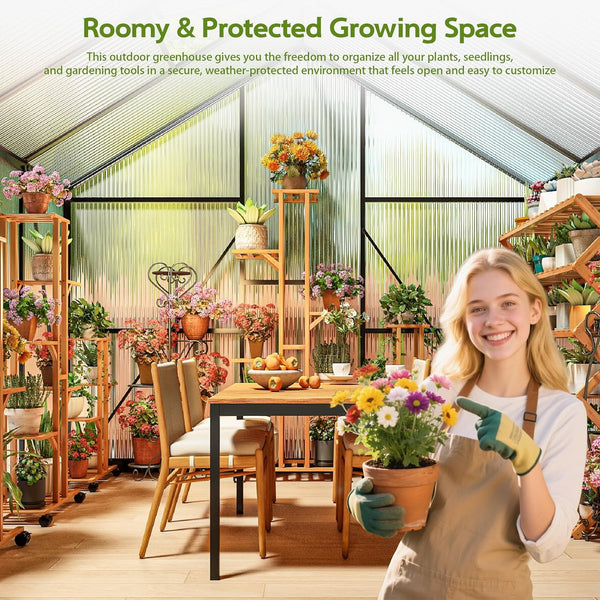 6x4 FT Greenhouse for Outdoors, NEORIVER Quick Assembly Polycarbonate Green House with UV Protection, Heavy-Duty Windproof Aluminum Frame, Adjustable Roof Vent – for Backyard, Garden or Patio